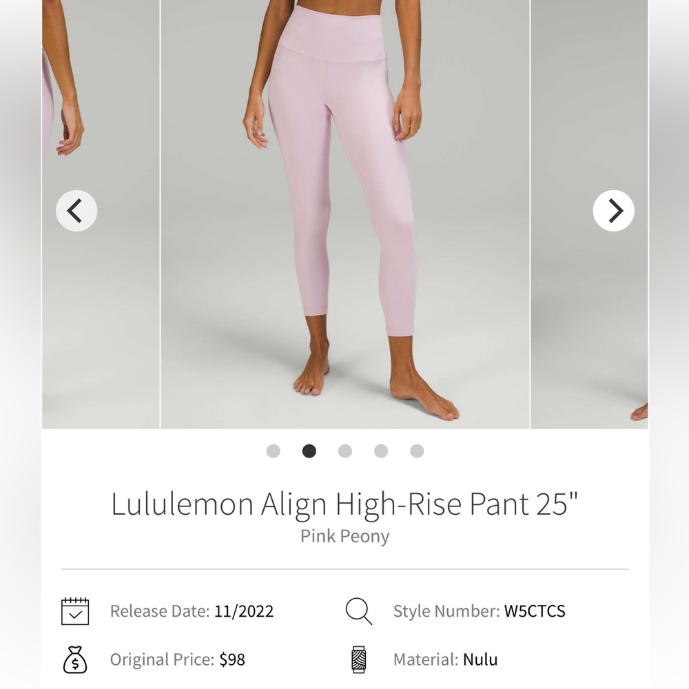 Lululemon Align High-Rise Pant 25"
Pink Peony Size 6 Double Lined